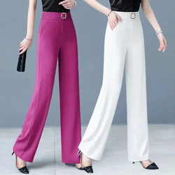 Women Casual Wide-Leg Pants 2026 Summer New Elastic High Waist Loose Drape Thin Straight Pants Female Trousers Mother Long Pants