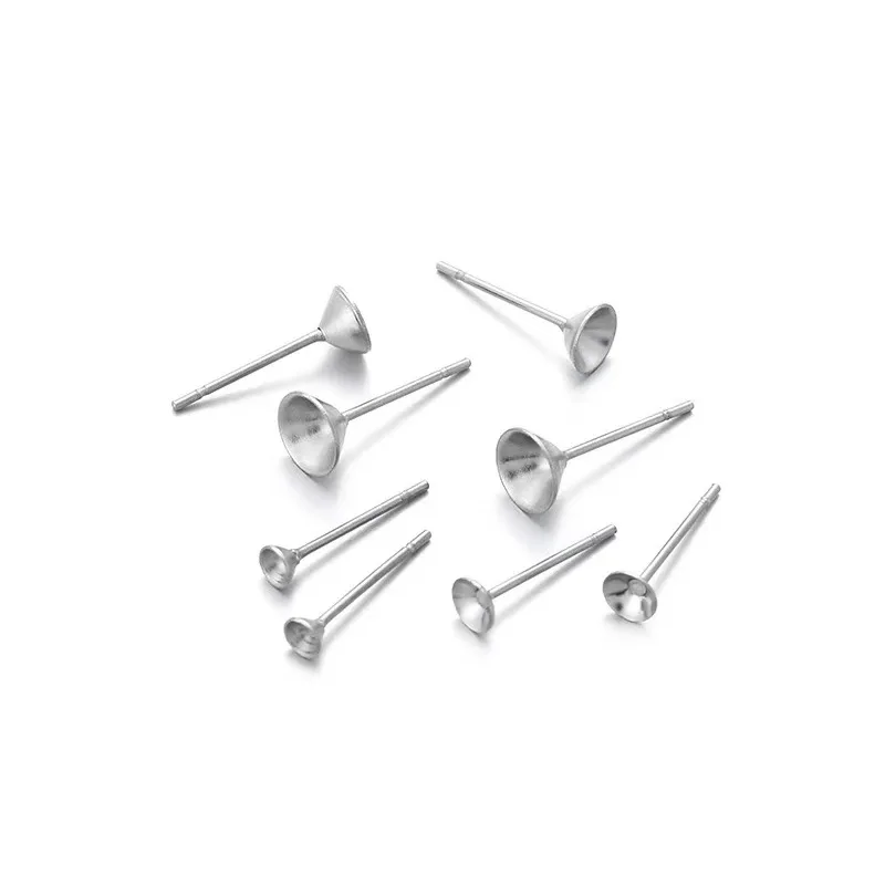 30Pcs/Lot Titanium Steel Straight Earring Posts Blank Bezel Setting DIY Stud Earrings Base Accessories Without Backs