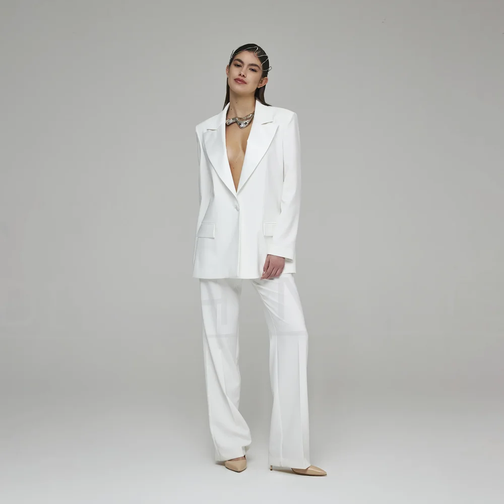 Women 2 Piece Suit Set Oversized Single Button Tuxedo Blazer And Pants Elegant Formal Office Party Wedding Ladies Outfit