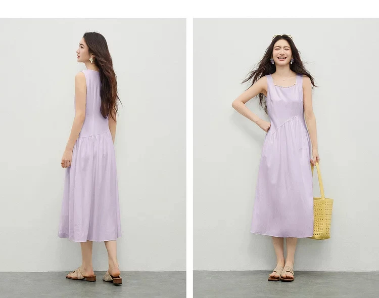SENTUBILA Damen Ärmelloses Midikleid 2026 Sommer Elegantes Minimalistisches Ausgeschnittenes Perlenbesetztes Kleid mit Quadratischem Ausschnitt und Plissee-A-Linie 162LP6225 – Detail 23