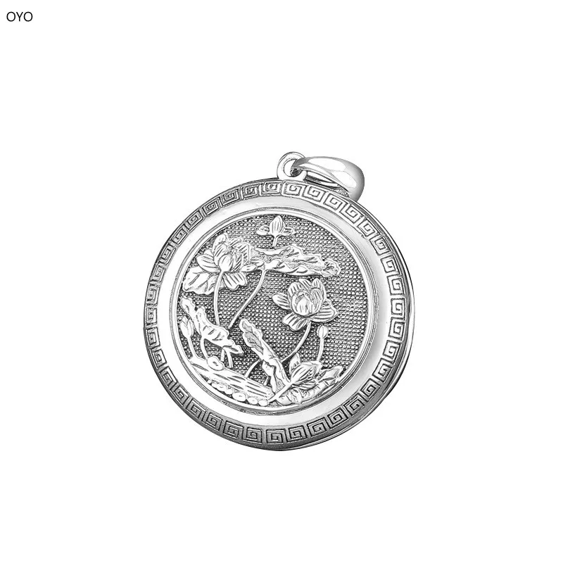 

S990 full silver retro lotus Heart Sutra can open gawu box men's and women's Pendant men's and women's ethnic lotus