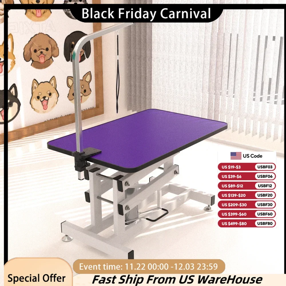 42.5 INCH HYDRAULIC PET GROOMING TABLE, Combo Item, Purple, MDF and Steel, Easy to assemble