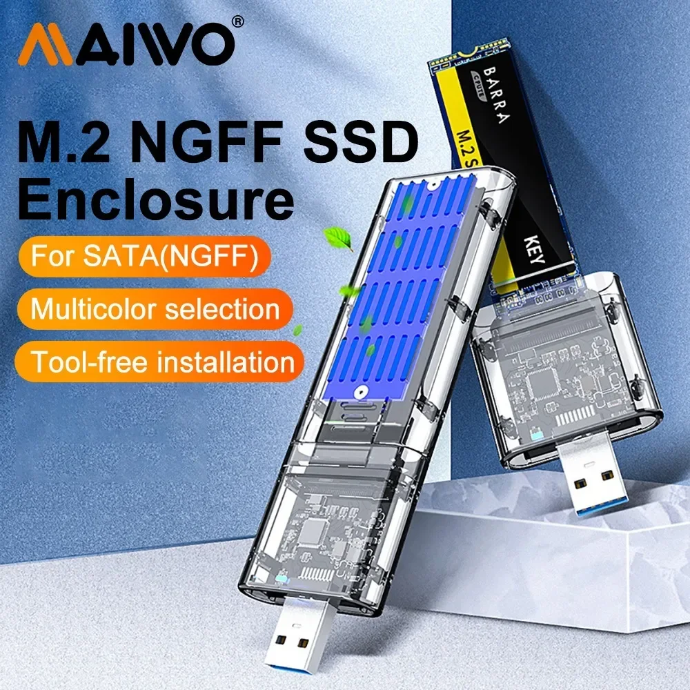 

MAIWO M.2 SATA NGFF SSD Case M.2 To USB 3.0 Gen 1 5Gbps High-speed SSD Enclosure For SATA M.2 NGFF SSD 2230 2242 2260 2280mm