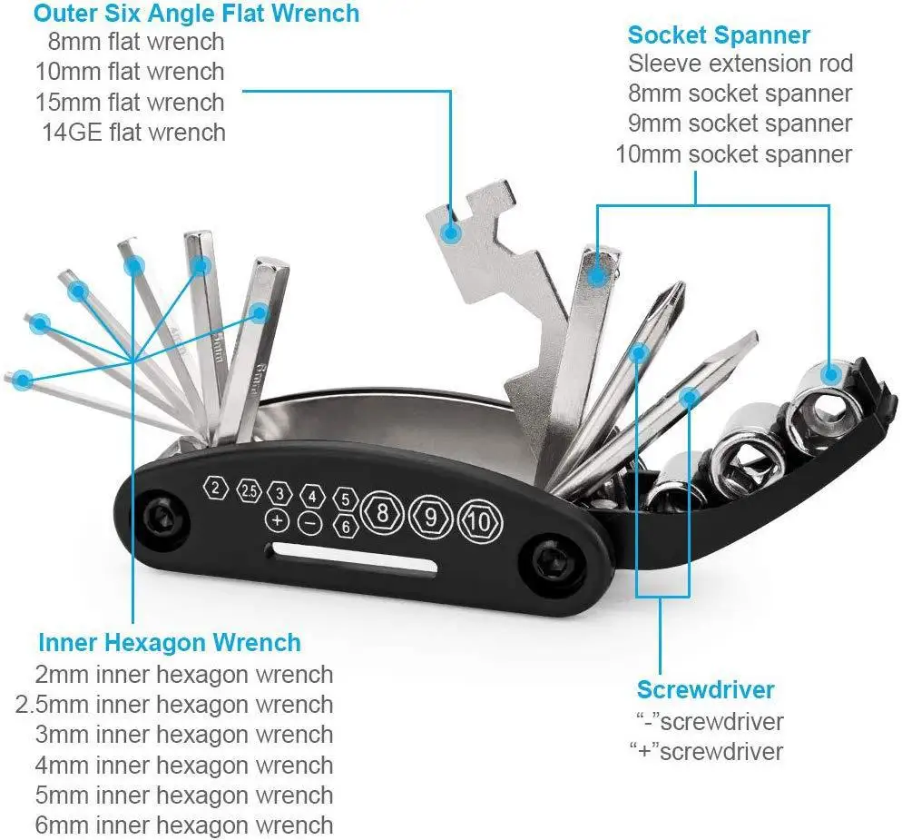 16 In1 Screwdriver Repair Tool Kit Touring Pocket Allen MTB Mountain Cycle Spoke Motor Fix Multi Tool Hex Repair Multifunction