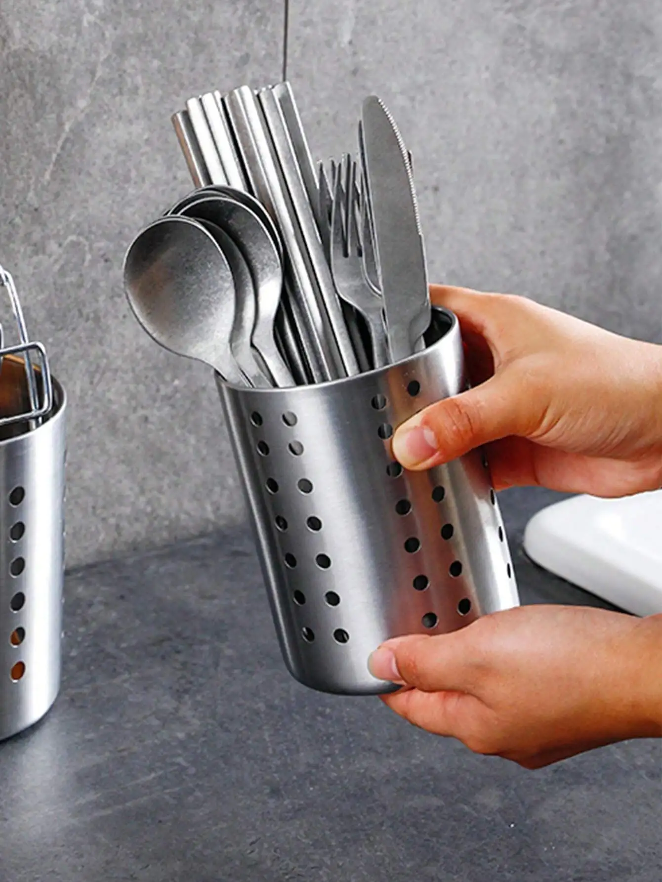 

1pc Stainless Steel Cutlery Holder For Kitchenware, Fork Spoon Organizer Container Pot lid stand Crab spoon holder Pot holders