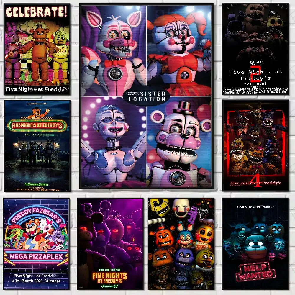 Póster de juego Fnaf F-Five-nights-At-F-Freddys, arte HD, pared adhesiva, impermeable, hogar, sala de estar, dormitorio, bar, decoración estética