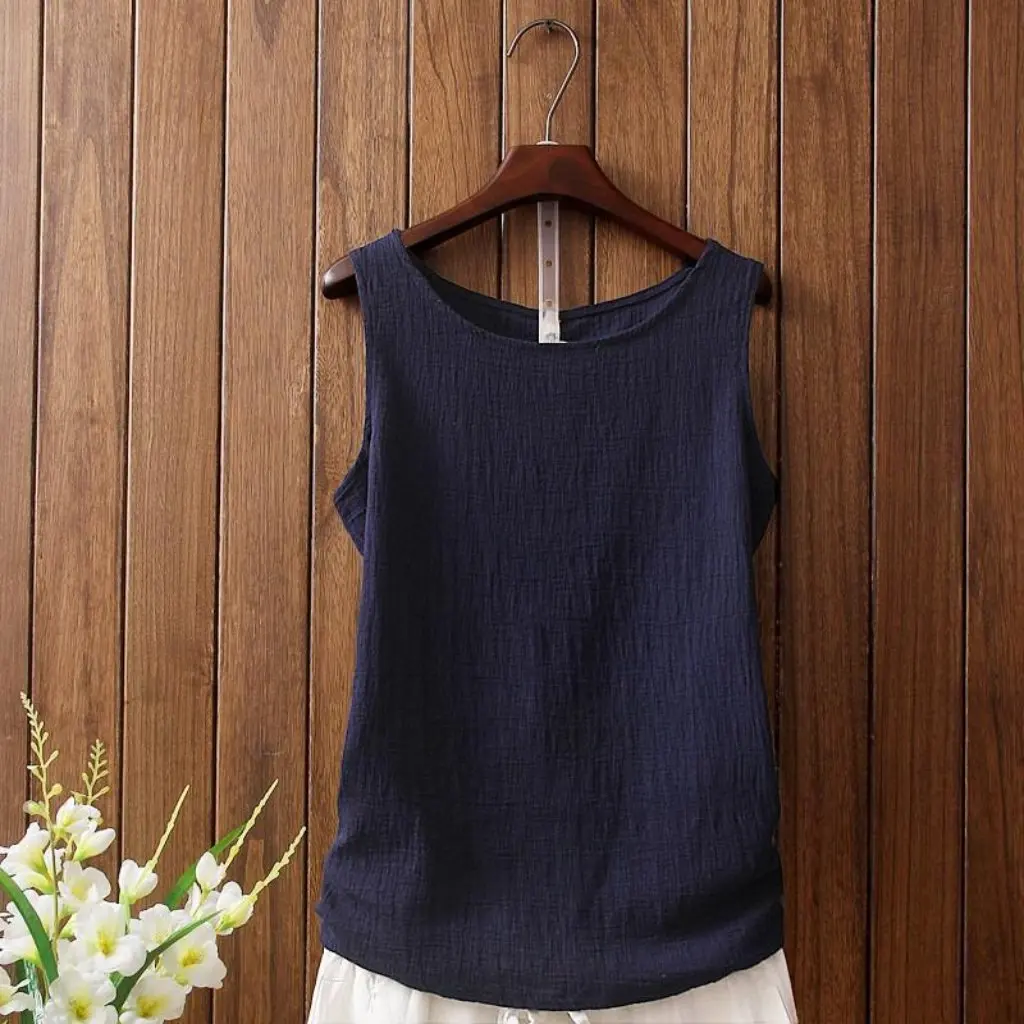 

Summer New Women's Cotton Linen Camisole Sleeveless T-shirt plus Size Base Shirt Outer Wear Top Style
