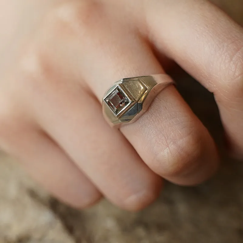 Natural White Topaz 925 Sterling Silver Ring Italian Antique Style Unique Design Handmade Jewelry Gift For Men And Women