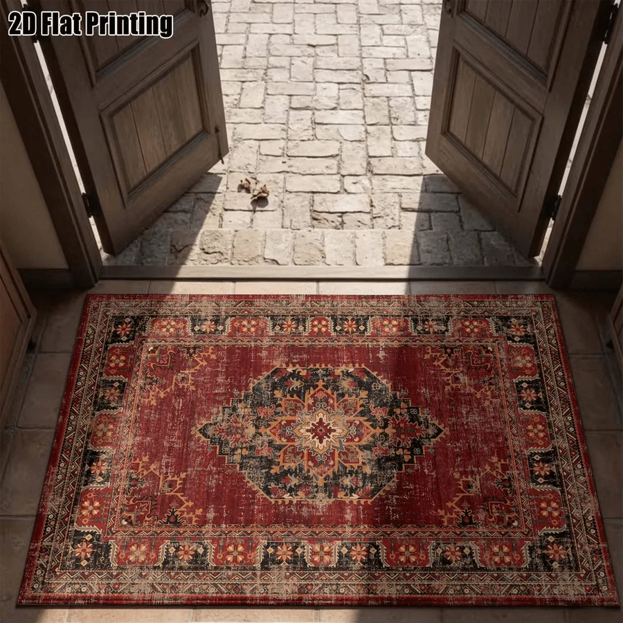 1Pc Retro Bohemian Pattern Rug, Machine Washable, Warm Home Decoration, Fits Retro Style, Suitable for Living Room, Bedroom, Entryway, Office, Corridor and Other Areas