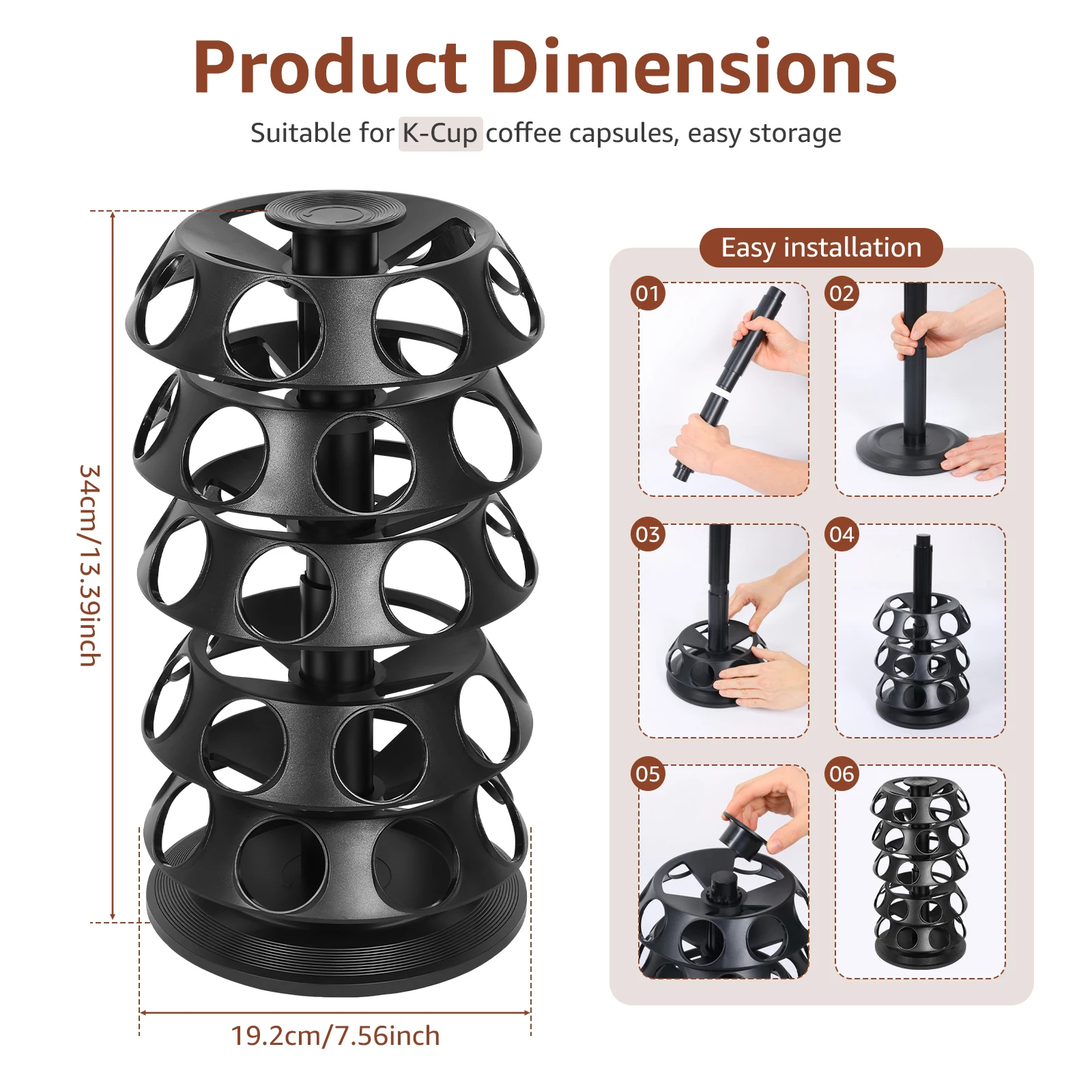 Coffee Pod Holder for 40 Capsule Rotating Organizer with 360° Turntable Space Saving Coffee Pod Storage Stand for Home Kitchen