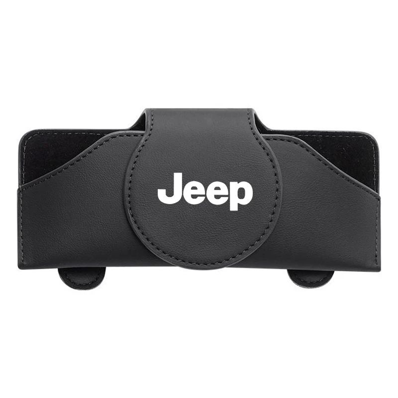 Custodia per occhiali da auto in pelle custodia per occhiali da sole Clip per Jeep Renegade Wrangler JL JK Gladiator Grand Cherokee Compass