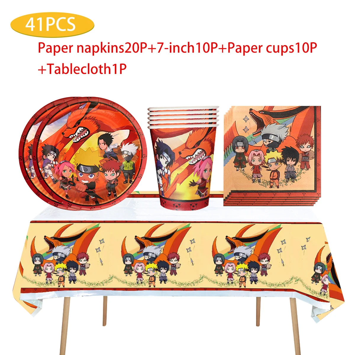 KAYOU-Naruto Birthday Party Decoration, Disposable Paper Plates, Paper Towels, Tablecloth, Decorations Arrangement