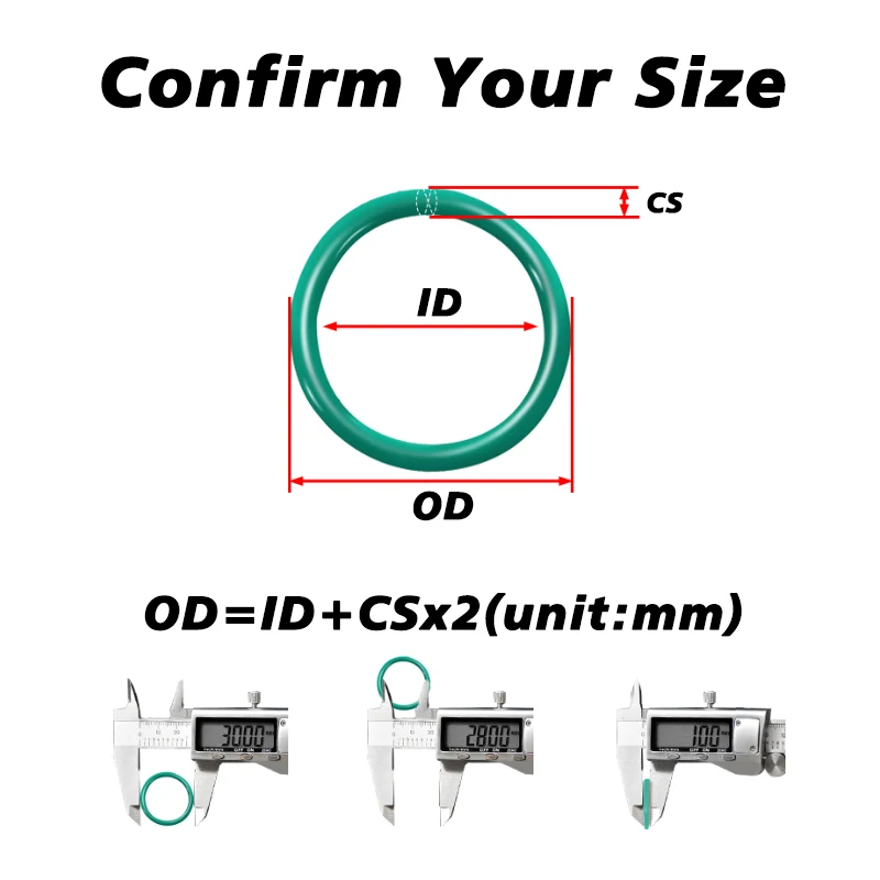 CS 3mm FKM O-ring Sealing Gasket Insulation Oil Resistant High Temperature Resistant Fluororubber Green OD10/11/12/13/14-400mm