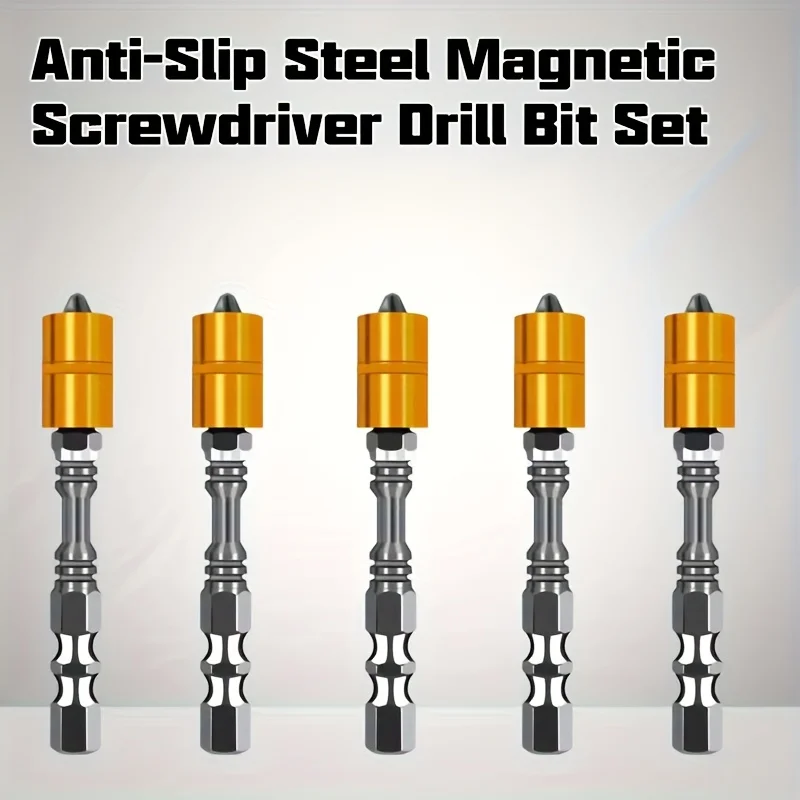5pcs Heavy-Duty Magnetic Positioning Screwdriver Bit Set with Phillips Bits - Multi-Surface Tool for Hardwood Flooring, Ceiling