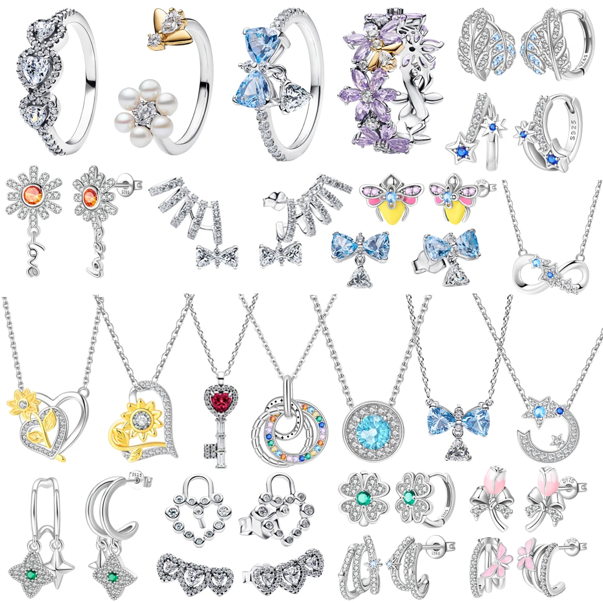 

Hot Selling Original 925 Sterling Silver Heart-shaped Key Necklace Flower Pearl Ring Earrings fit Women's Birthday Jewelry Gifts