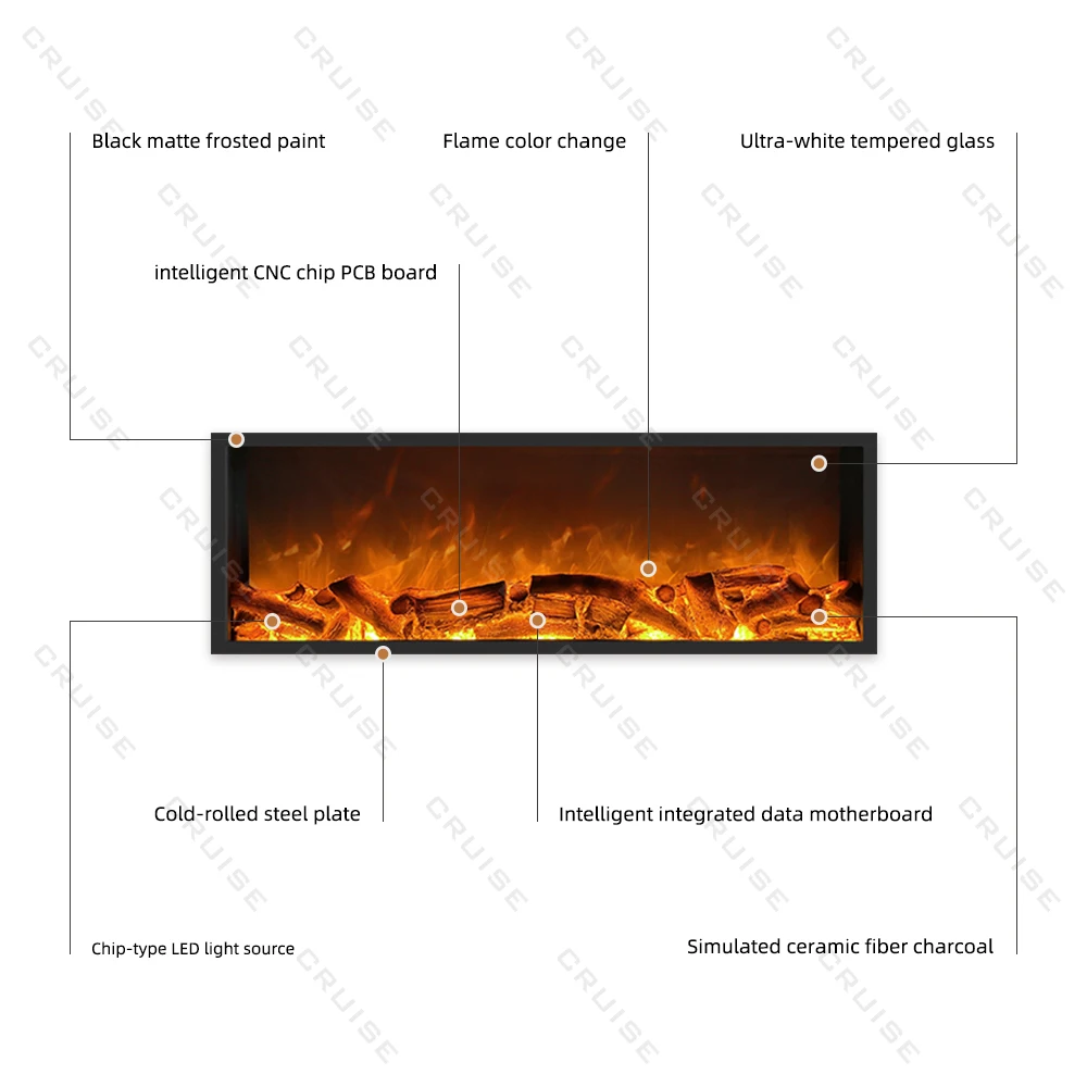 Charcoal/Crystal Intelligent Infrared Remote Control Flame Contemporary Interior Decoration LED 1300mm Electric Fireplace