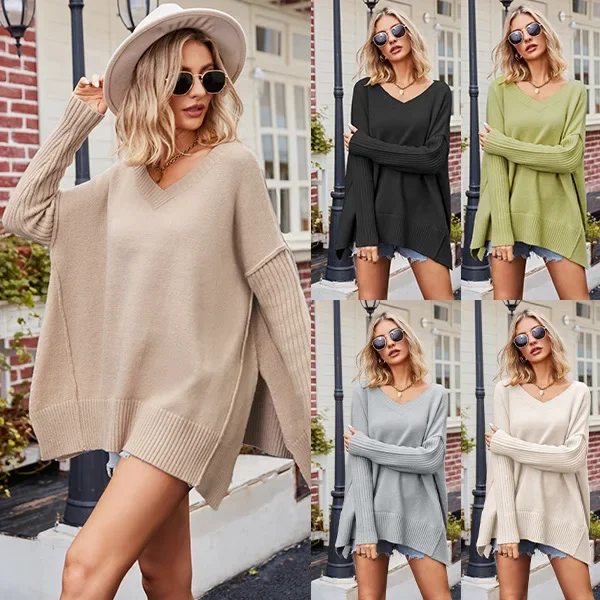 

Sexy V-Neck Pullover Sweater, Knitwear, Plus Size, Fashion, Fall, Winter, 2023