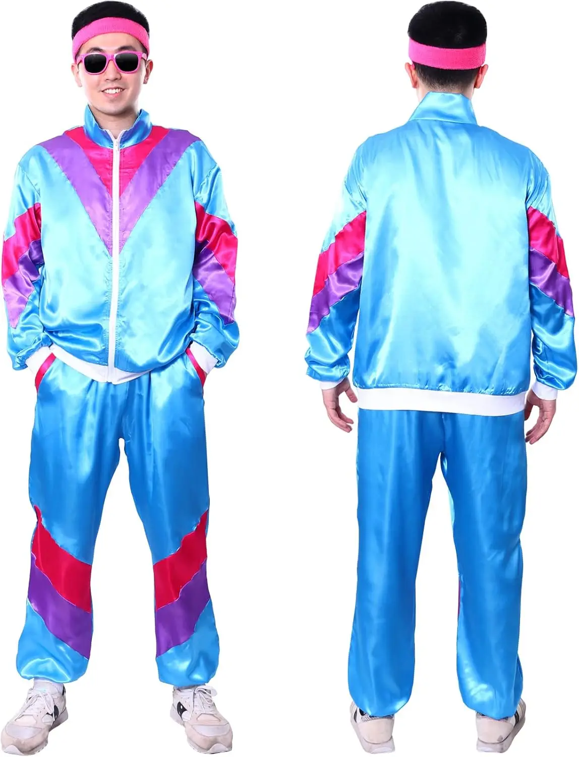 Tracksuit Costumes for Men 90s Hip Hop Shell Suit Costume Mens 80s Retro Tracksuit Jacket Disco Costume Windbreaker and Pants