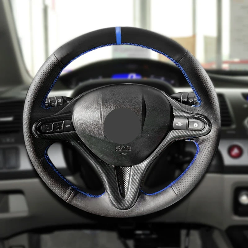 Car Interior Steering Wheel Cover For Honda Civic 8th MK8 2005 2006 2007 2008 2009 2010 2011 Hand Braid Perforated Leather Trim