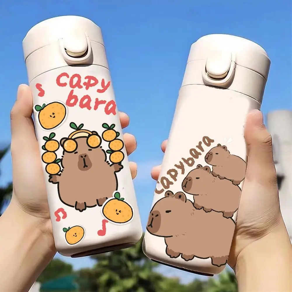 Stainless Steel Capybara Insulated Water Bottle 420ML Leakproof Students Thermal Cup Cartoon Large Capacity