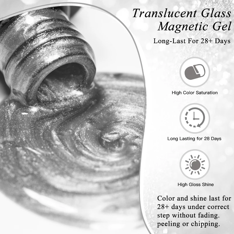 7ml Translucent Glass Cat Magnetic Gel Nail Polish Sparkling Glitter Nail Art Manicure Varnis Semi Permanent Gel for Summer Nail