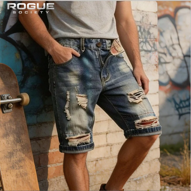 

New Luxury American Harajuku Jeans Vintage Washed Ripped Denim Men Baggy Cargo Bermuda Shorts Sport Summer Y2k Street DenimShort