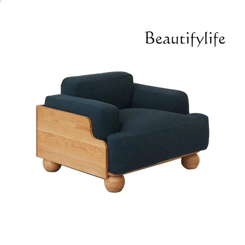 Nordic simple solid wood sofa chair living room balcony single sofa meeting guests armchair