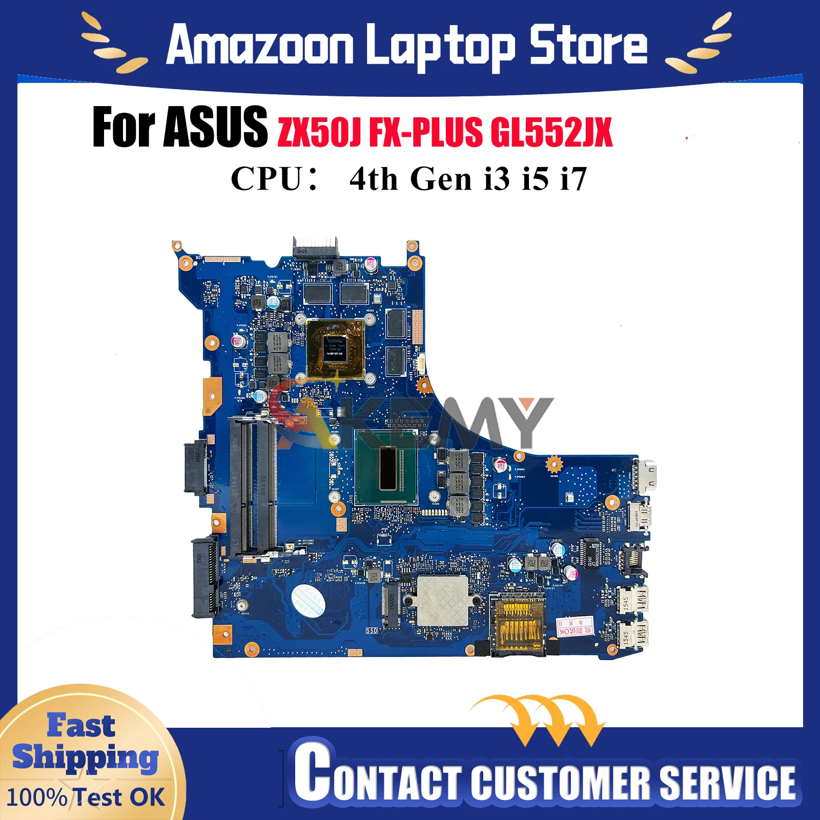 

GL552JX Laptop Motherboard For ASUS ROG FX-PLUS ZX50J GL552J GL552JX Notebook Mainboard With i3 i5 i7 CPU tests OK fast shipping