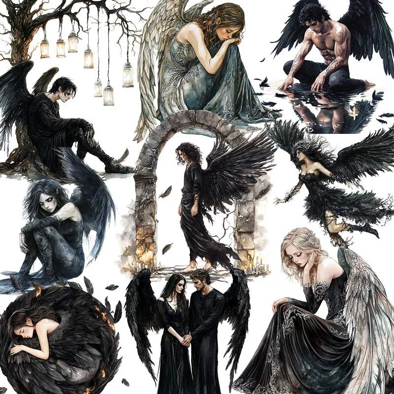 Black Gothic male and female angels Stickers Crafts And Scrapbooking stickers kids toys book Decorative sticker DIY Stationery