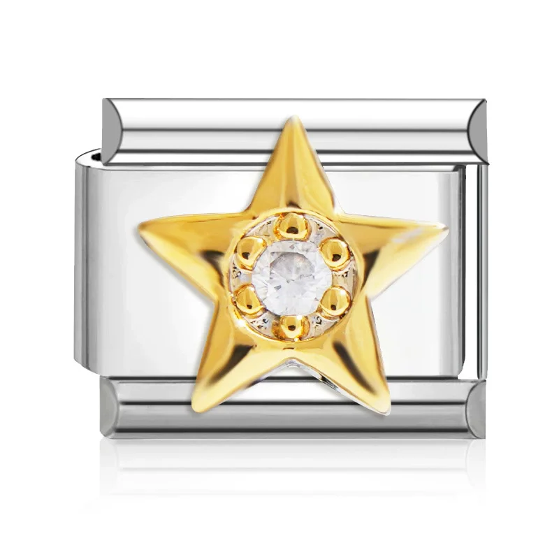 Zircon Star Shell Rose Flowers Starfish Heart Crown Italian Charm Links Fit 9mm Stainless Steel Bracelet Women DIY Making Gifts