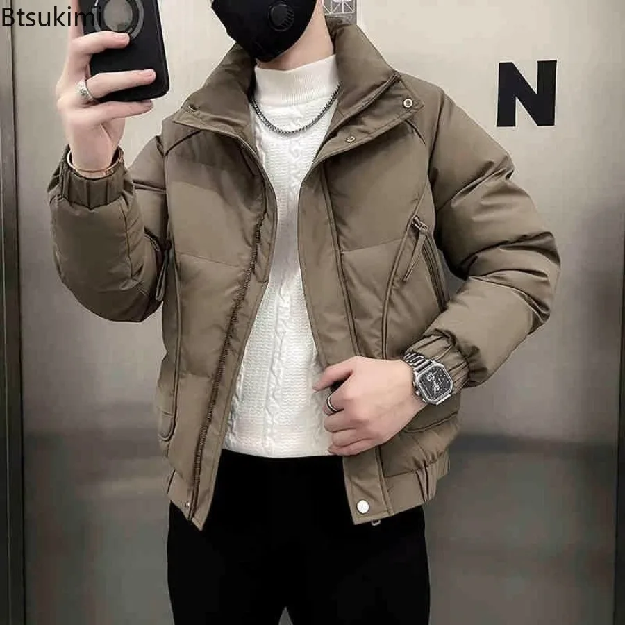 

High Quality Men Parkas 2025 Fashion Men's Thicken Warm Casual Jackets Handsome Men Coats Solid Stand Collar Down Cotton Jackets