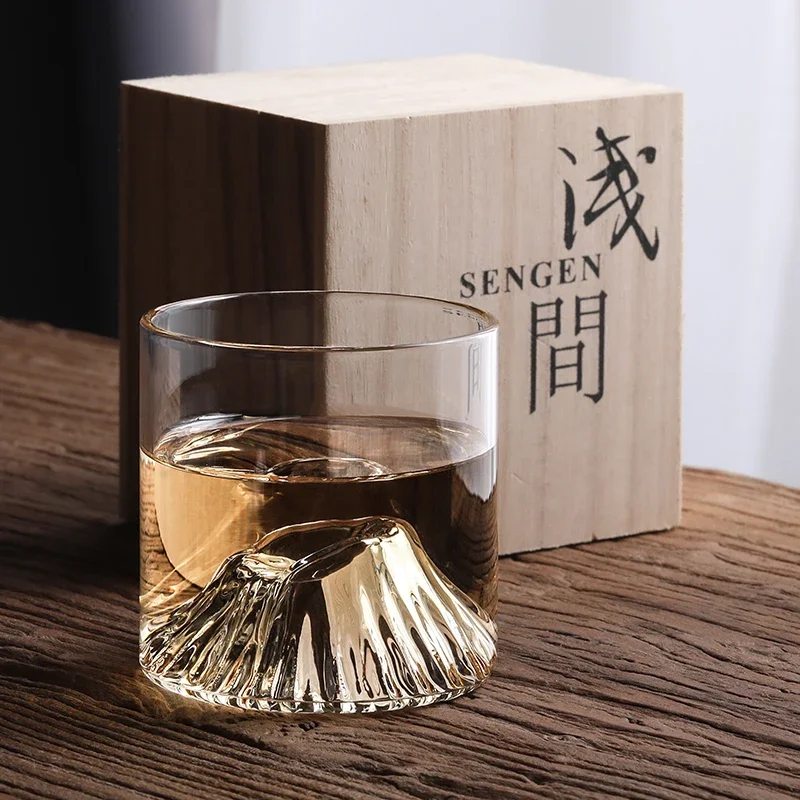 Niche Japanese Style Whisky Cup-Shallow Mountain Liqueur XO Wine Cup Guanshan Fuji Artwork Wooden Gift Box Whiskey Glass