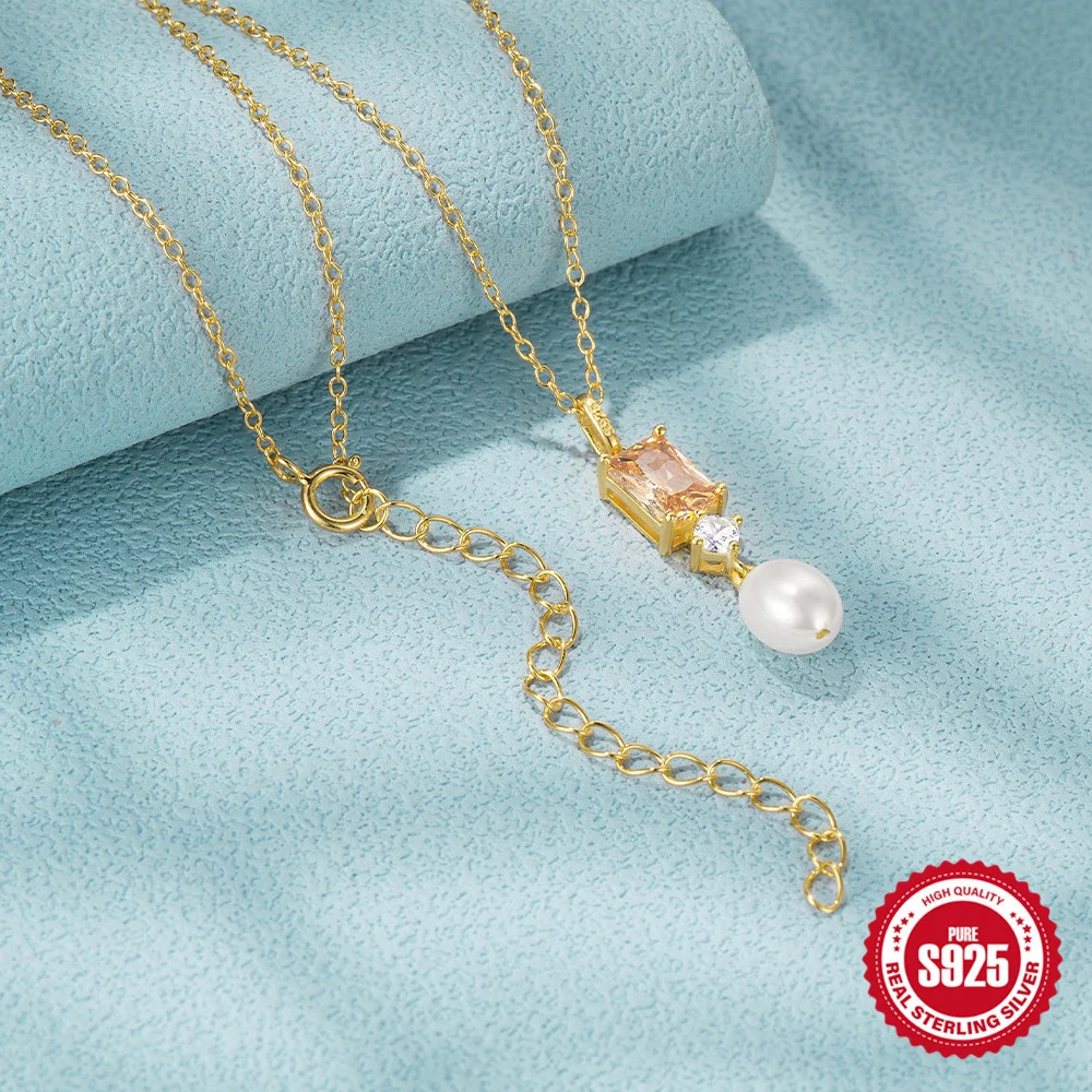 

Корейское ожерелье из стерлингового серебра 925 пробы из 18-каратного золота, стиль жемчуга INS, роскошный кулон с инкрустацией бриллиантами, элегантный стиль