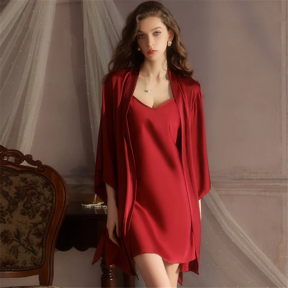 

Сексуальная женская ночная рубашка и халат, кимоно, халат, одежда для сна, домашнее платье, атласная ночная рубашка с открытой спиной