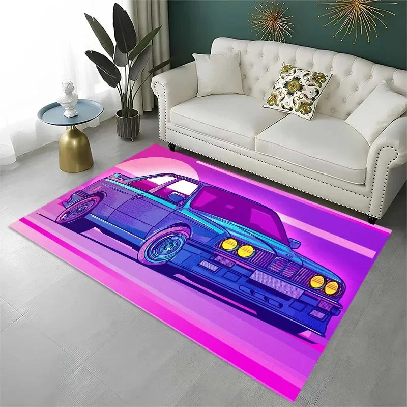 3D printed retro car carpet, home decor living room bedroom carpet kitchen non-slip mat bathroom accessories birthday present