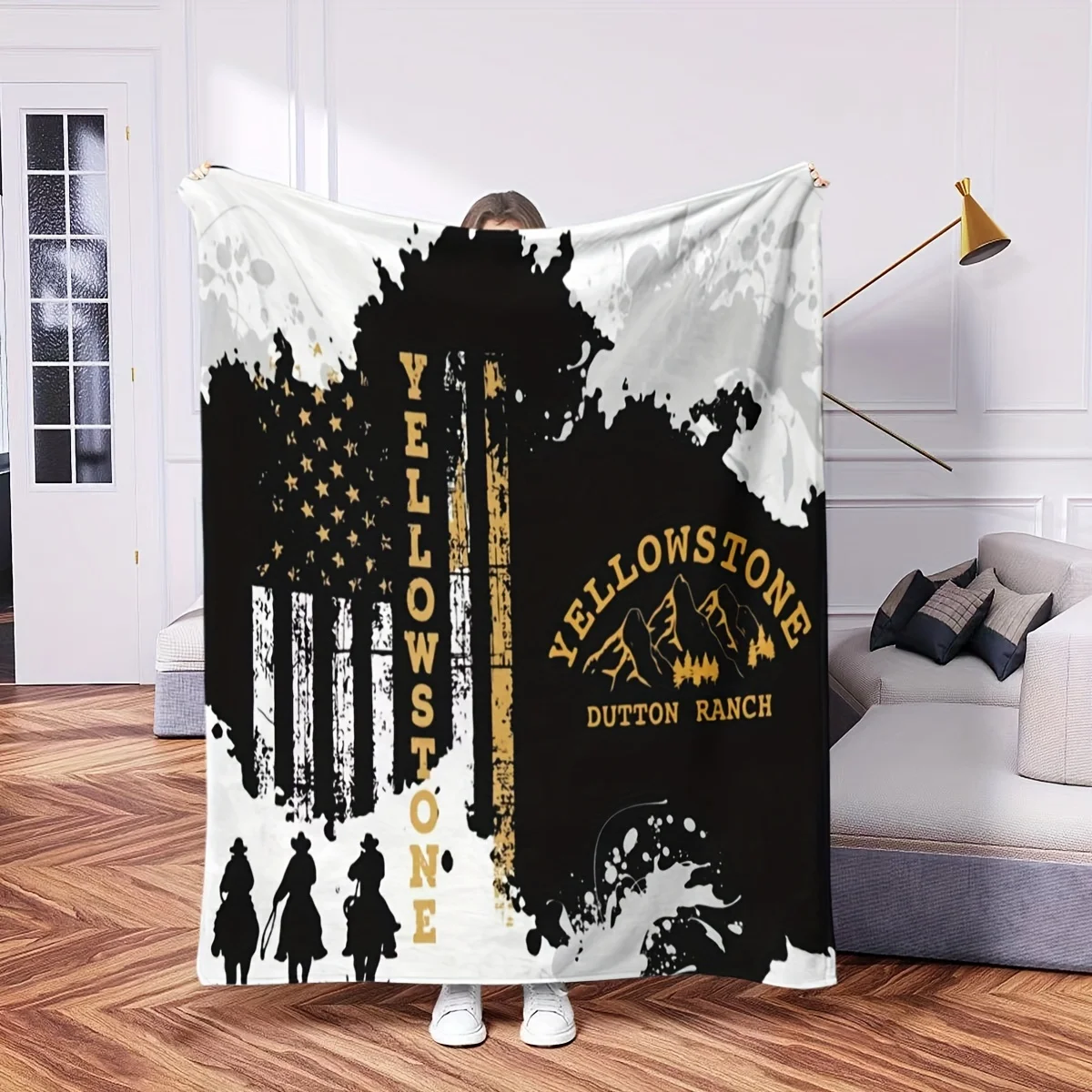 1pc Yellow Stone Flannel Blanket - Ultra-Soft Lightweight, All-Season Machine Washable Sofa/Bed/Travel Gift