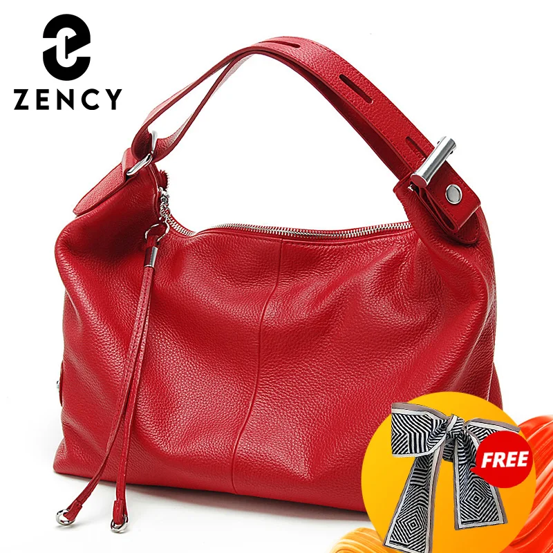 Zency 100% Genuine Leather Women Shoulder Bag With Decorative Tassel Lady Hobo Bag Large Capacity Pocket Handbag For Phone Purse