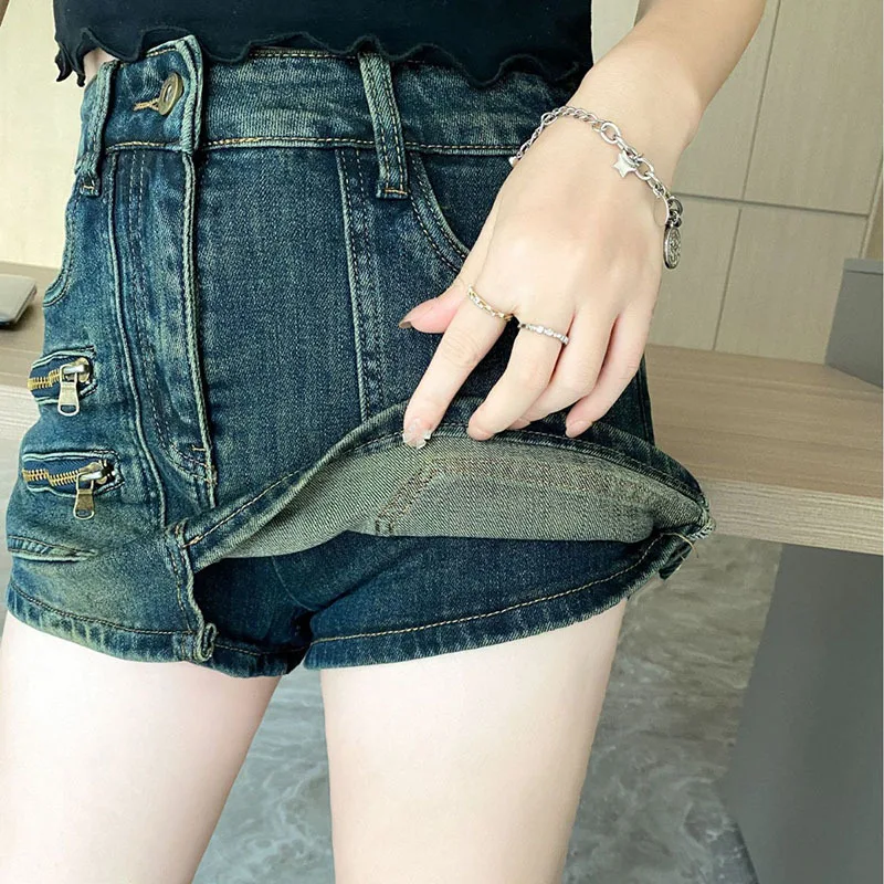 Women's Denim Skirt Solid Color Washed Burrs Pockets Washed Cargo Short A-line Mini Skirt 2024 Summer New Fashion