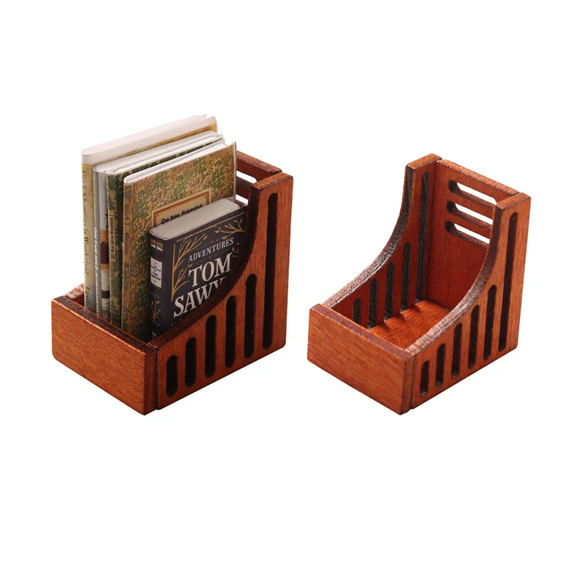 

Dollhouse Miniature Furniture Mini Book Storage Basket Wooden Desktop Organizer Doll House Accessories 1/12