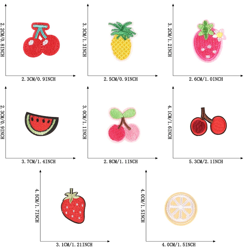 10pcs Cherry Fruit Lots Cute with Iron On Patches For Clothes Small Embroidered Sew Diy Kids Stitch Fabric Jacket Mochila Parche