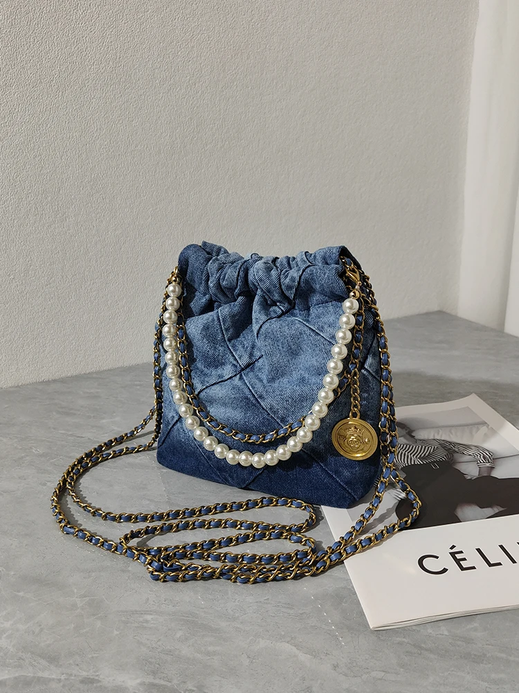 

Denim Buet Bag Women's Crossbody Chain Link Waed Denim Bag Casual Faionable Soft Cotton Handbag oulder Bag