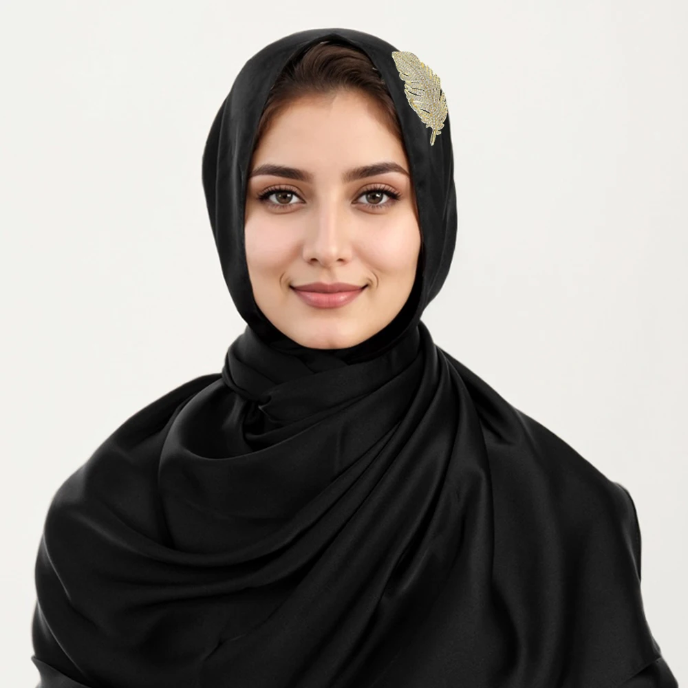 Classic Women Muslim Hijab with Feather Brooch Fashion Solid Turban Spring Autumn Ladies Headscarf Shawl Wraps Wholesale RIMAIRE