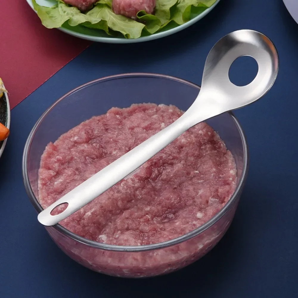 Stainless Steel Croquettes Meatball Spoon Mold with Round Hole Hangable Meatball Maker Spoon Non-stick Meat Press Tools Home Use
