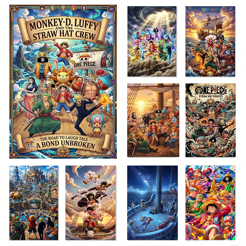 One Piece Canvas Poster Anime Wall Art Luffy Zoro Sanji Thousand Sunny Ship Straw Hat Crew Prints Living Room Bedroom Decor Gift