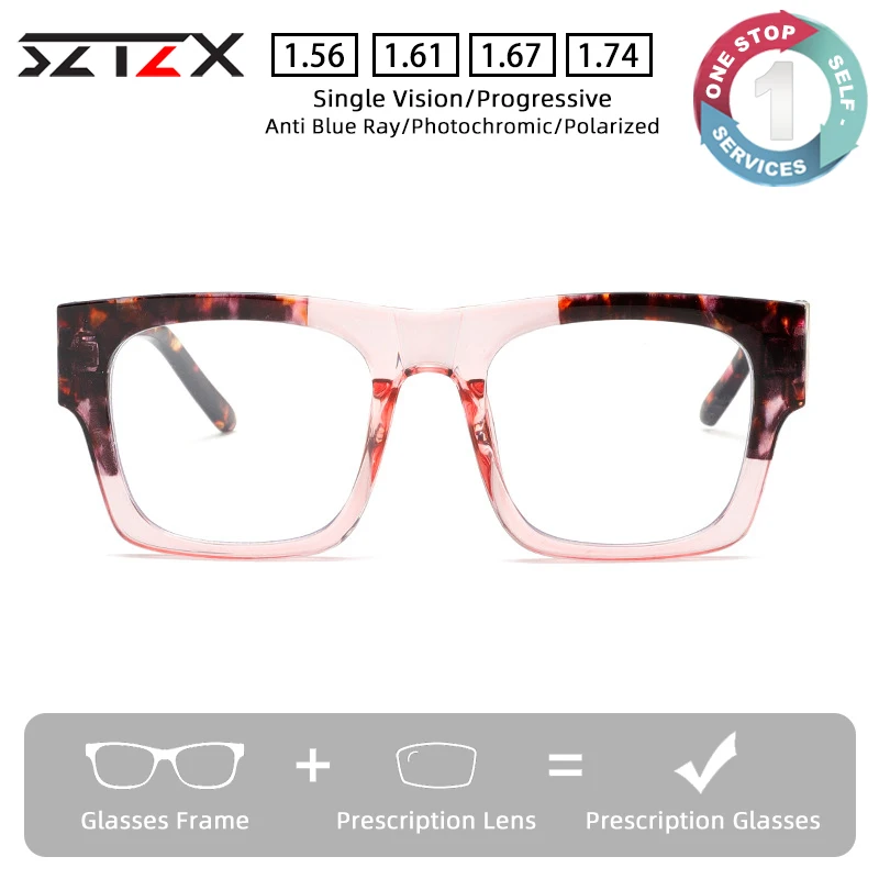 SZTZX New Fashion Prescription Glasses Anti Blue Light Anti-Reflective Myopia Eyewear Oversize Frame Progressive Reading Glasses