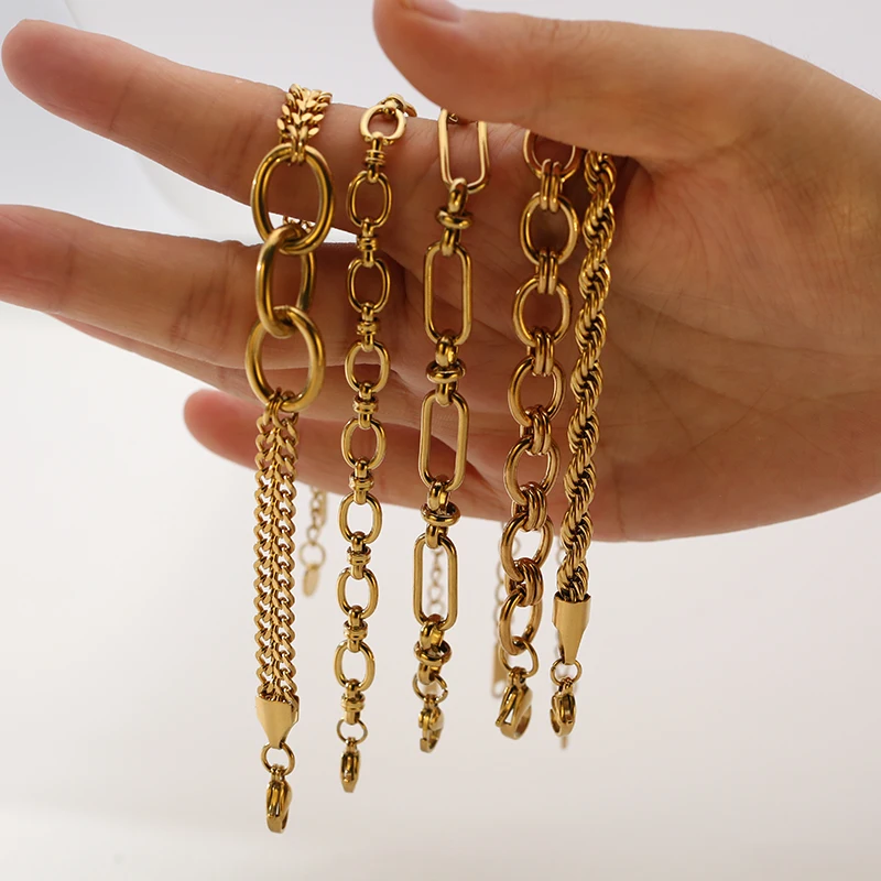GANPUP 316L Edelstahl Goldene Kette Armreif Minimalistischen Geometrische Metall Armband Wasserdicht Schmuck Männer Frauen Geschenk – Detail 6