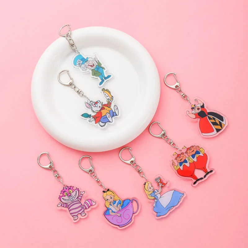 Anime Alice in Wonderland Acrylic keychain accessaries Cartoon Bag Pendant Cute Creative Charm Car Keyring Friends Fans Gifts