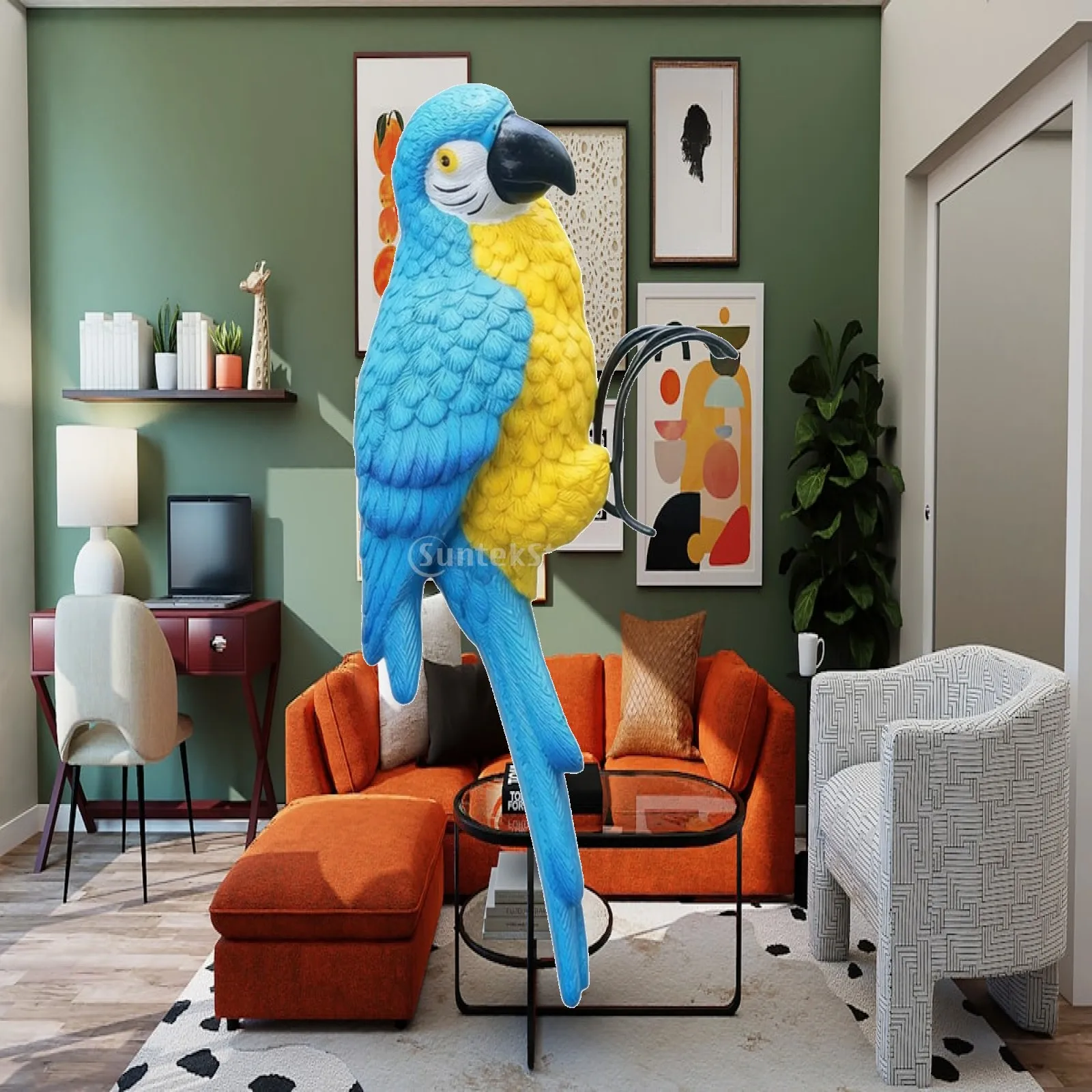 Detailed Resin Parrot Hanging Ornament Weather Resistant Bird Decor for Terrace Patio Garden Display