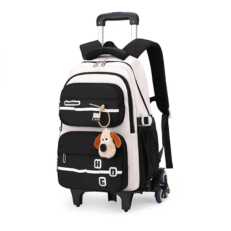 Children School Backpack with Pendant Students Backpack with Wheels Book Bag Rolling School bag for Girls Kids Wheeled Backpacks