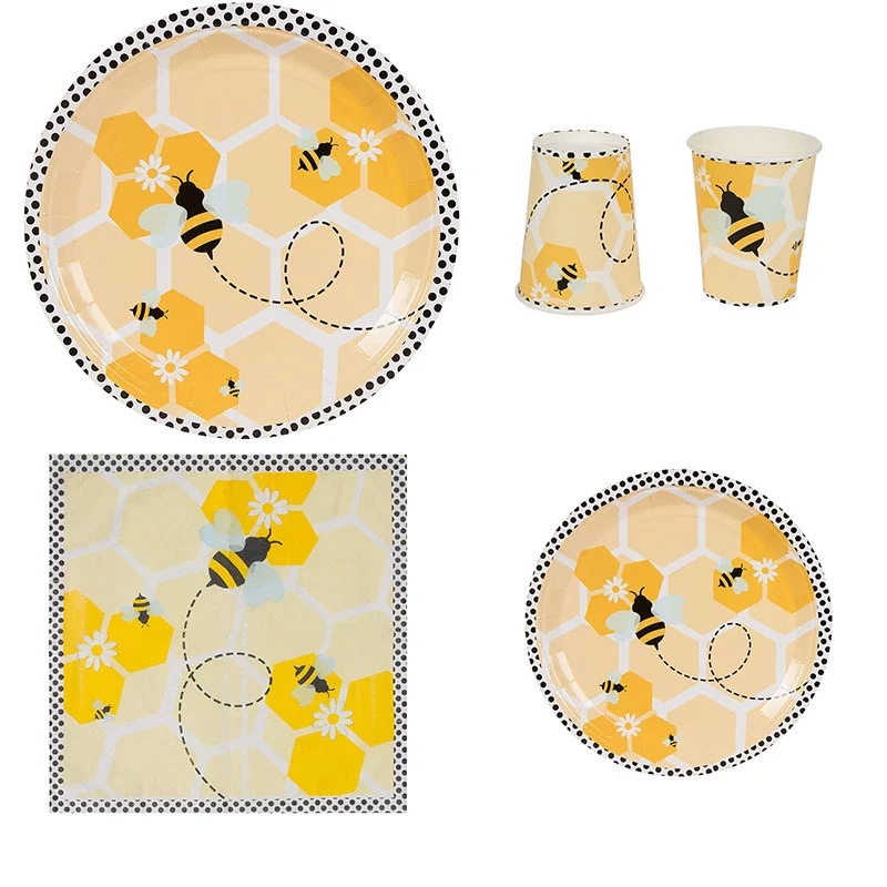 

10pcs Little Bee Party Theme Disposable Cutlery Cutlery Set Tissue Paper Plate Paper Cup Party Decoration Cutlery Supplies